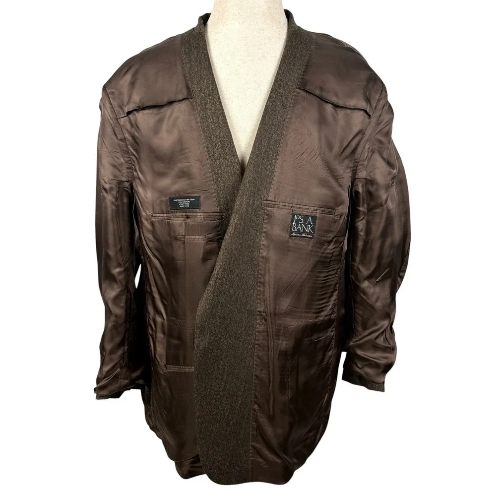 Jos A Bank‎ Gordon Wool Blazer Mens 50R Brown Herringbone Signature Sport Coat